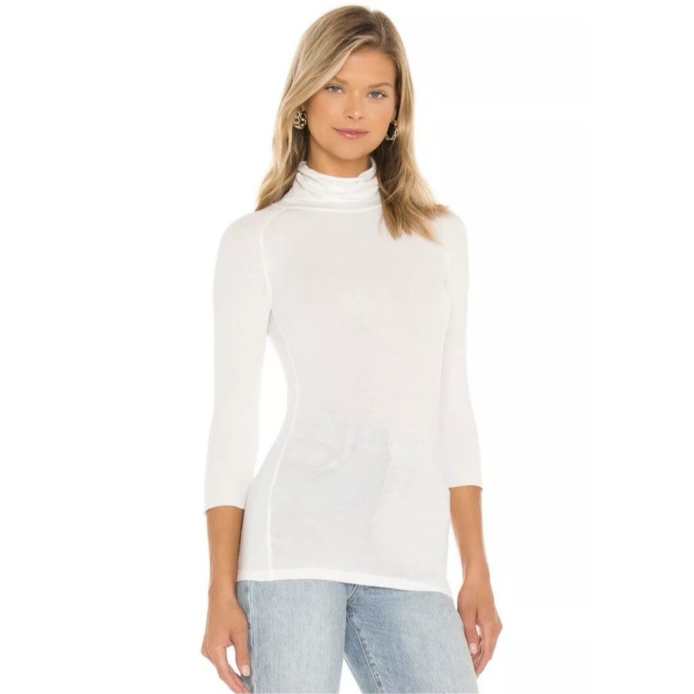 Free People Women Sze Small Modern Turtleneck Shirt Optic White 3/4 Basic Layer - Picture 2 of 13